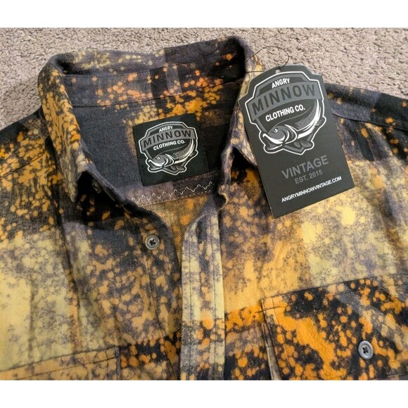 New with Tags! Angry Minnow Styx Plaid Bleached Flannel Men's Large - Picture 3 of 8